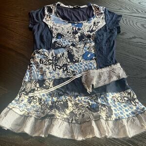 NWOT Tricotto Medium Blue Mixed Pattern Long T shirt